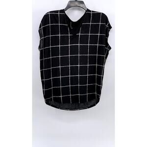 VINCE. Women's Black Windowpane V-Neck Top SZ 2XS